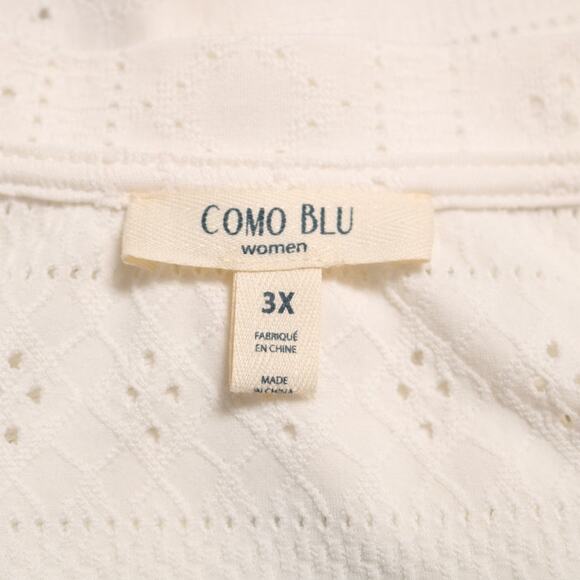 Como Blu Eyelet Knit Button Front Tie Hem Top Ivory Cream Lightweight Size 3X - Picture 7 of 10